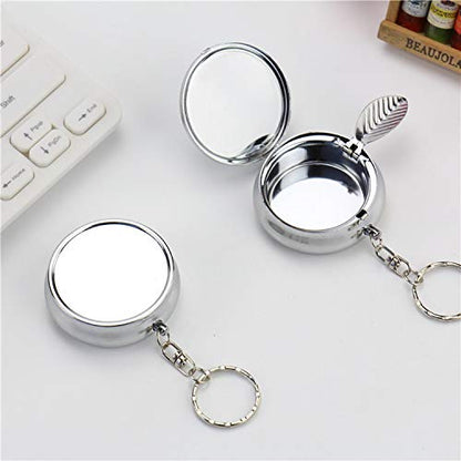 20pcs Sublimation Blank Portable Pocket Ashtray/Vehicle Cigarette Ashtray, DIY Heat Transfer Print Mini Stainless Steel Ashtrays with Key Chain and Cigarette Snuffer, Modern Ash Holder for Auto Use