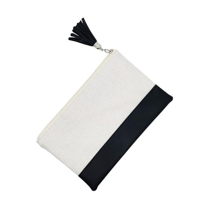 SCCFMM 20 Pack Sublimation Blank Linen Makeup Bags With Tassels Sublimation Blanks Cosmetic Bags Pu Bottom, DIY Heat Transfer Linen Pen Case Pencil Bags,Travel Toiletry Zipper Bags