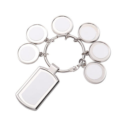 SCCFMM 10 Pcs Sublimation Blanks Keychain With 7 Keyring, DIY Heat Transfer Press Key Chains with Keyrings for Photos, Laser Engraving Crafts
