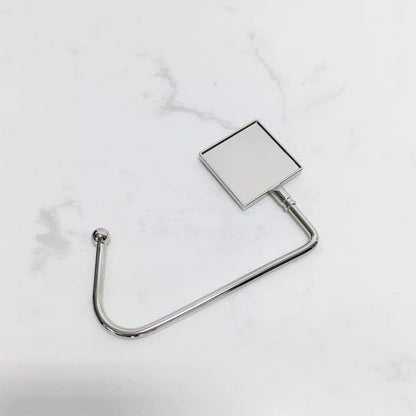 20 Pack Square Shape Sublimation Blank Purse Hook Hanger, Metal Hook Long Handbag Hanger for Table Desk,Portable Bag Holder Under Counter Handbags Hook With Aluminium Parts for DIY Heat Transfer Print