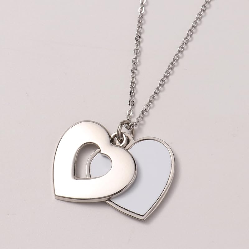 SCCFMM 20 pieces Sublimation Blank Necklace with Chain Set Blank Necklace Rhinestone Heart And Round Shape Bezel Pendant Tray, Sublimation Sheet for DIY Heat Transfer Print