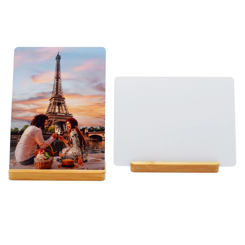 SCCFMM 8 Pack Sublimation Blank Photo Frames Metal Aluminium Wall Picture with Wood Base DIY Photo Prints for Family Happy Wedding Holiday Desktop Party Gift Decoration(5×7inch)