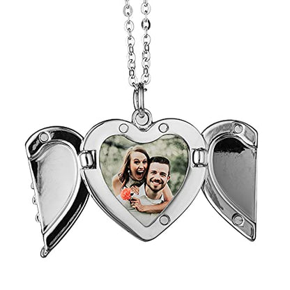 SCCFMM 20 Set Sublimation Blank Angel Wing Necklace with Bezel Pendant Trays Locket Necklace DIY Heat Transfer Photo Frame Personalized Memorial Necklaces for Wending DIY Jewelry Making Crafts