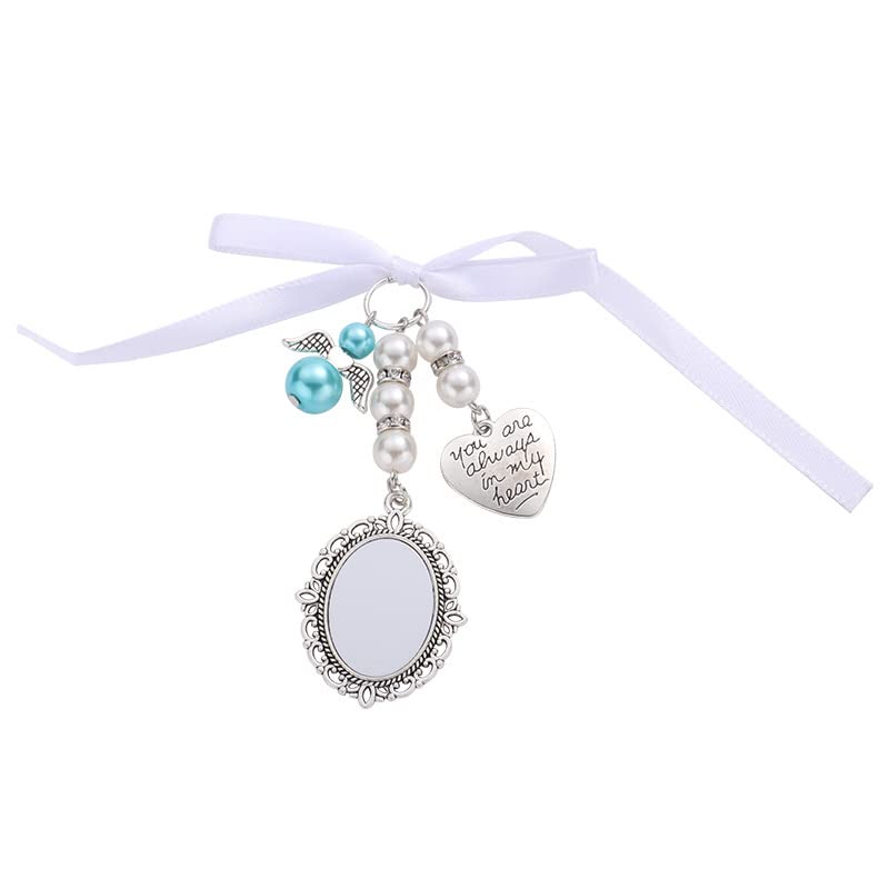 30set Sublimation Blank Wedding Bouquet Photo Charms Memory Charms Oval Frame Memorial Picture Charm DIY Pin Brooch with Oval Glass Cabochon Pendants Bulk for Wedding Party Bridal Shower