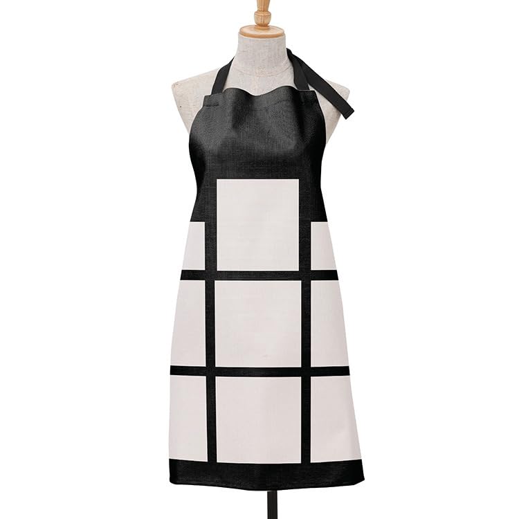 SCCFMM 5 Pack Sublimation Blank 9 Panel Bib Apron Linen Cotton Kitchen Adults Aprons Diy Heat Transfer Print Unisex White Cooking Kitchen Apron for Restaurant Home