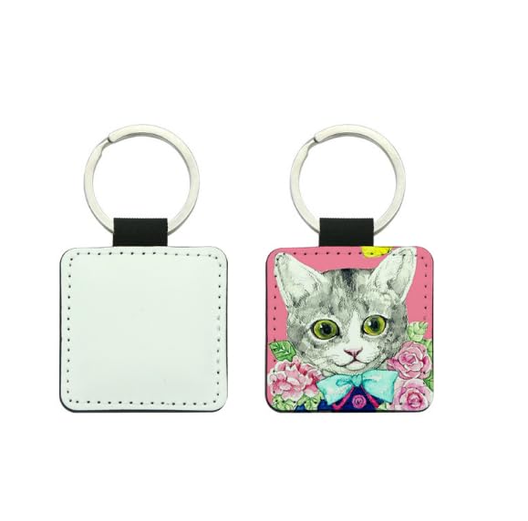 50 PCS Sublimation Single Side Blank Keychain PU Leather Sublimation Keychains DIY Heat Transfer Print Keyring for Pendant Ornament Making, Gift Present Making