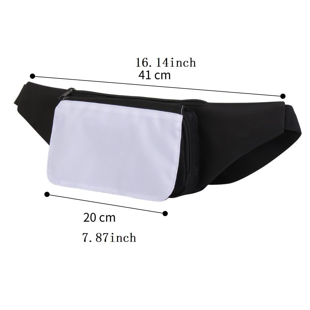 6 Pcs Sublimation Blank Women Men White Running Waist Bag Belt Bag Waist Pouch with Adjustable Strap Zip DIY Heat Transfer Print for Hiking Traveling Biking Festival Sports Outdoors Workout