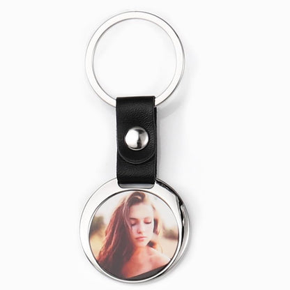 SCCFMM 50Pack Sublimation PU Leather Keychain Blanks Metal Round Heart Shape DIY Heat Transfer Key Chain Pendant for Gift Crafts