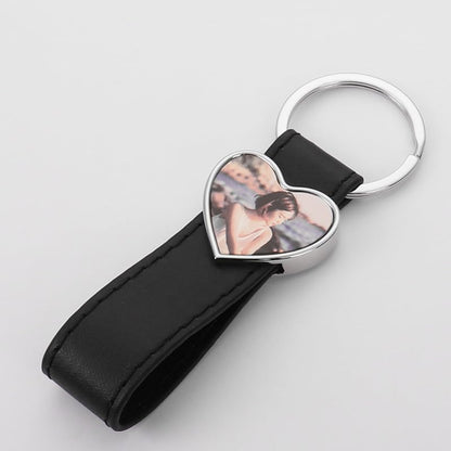 40 Pack Leather Sublimation Blanks PU Leather Keychain with Metal Square Rectangle Heart Round Shape DIY Heat Transfer Blank Tray Key Chain for DIY Crafts Photo Black