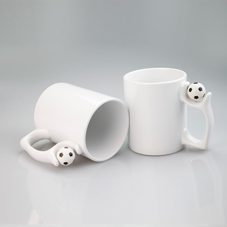 SCCFMM 3 Pack 11 oz Sublimation Blank Ceramic Coffee Mugs With Football Handle Beer Mugs Diy Heat Transfer Print Gift For Birthday Christmas Valentine's Day Anniversary Present Ideas