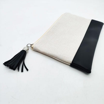 SCCFMM 20 Pack Sublimation Blank Linen Makeup Bags With Tassels Sublimation Blanks Cosmetic Bags Pu Bottom, DIY Heat Transfer Linen Pen Case Pencil Bags,Travel Toiletry Zipper Bags