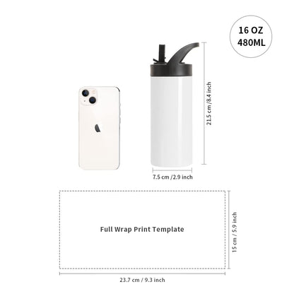 4 Pack Sublimation Sports Kids Water Bottle Blanks 16 OZ White Stainless Steel Vacuum Flask Tumblers Cups with Sippy Up Lid and Straw for Tumbler Heat Press Sublimation Printing