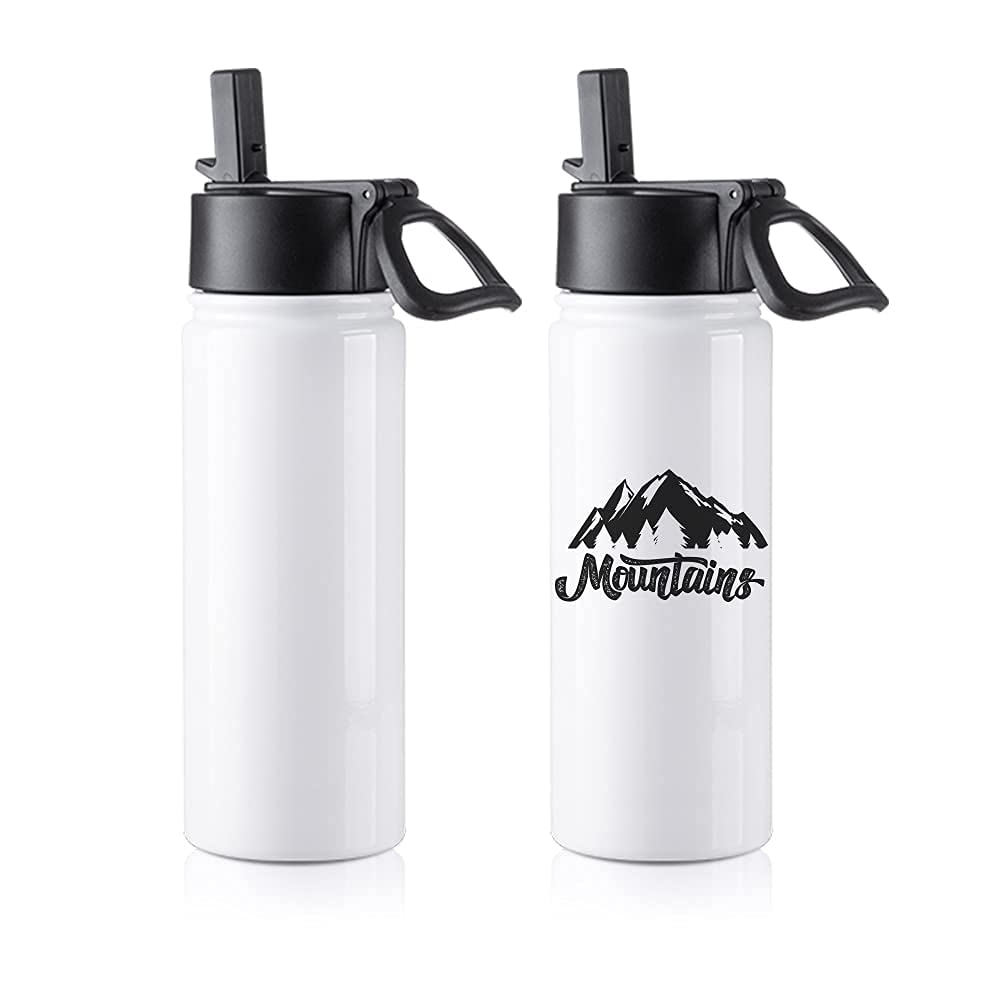 4 Pack Sublimation Blank Kids Tumbler White Sports Water Bottles 18 OZ Wide Mouth Stainless Steel Vacuum Flask with Straw and Portable Handle for Tumbler Press Machine Sublimation Print