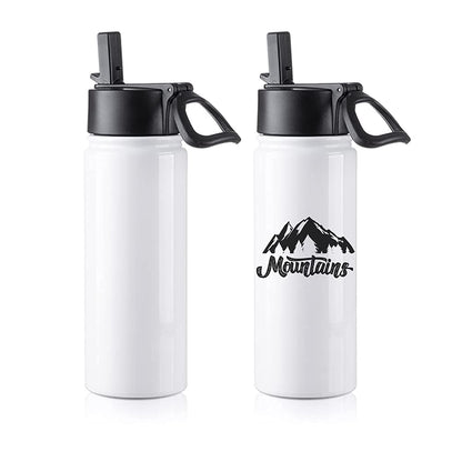 4 Pack Sublimation Blank Kids Tumbler White Sports Water Bottles 18 OZ Wide Mouth Stainless Steel Vacuum Flask with Straw and Portable Handle for Tumbler Press Machine Sublimation Print