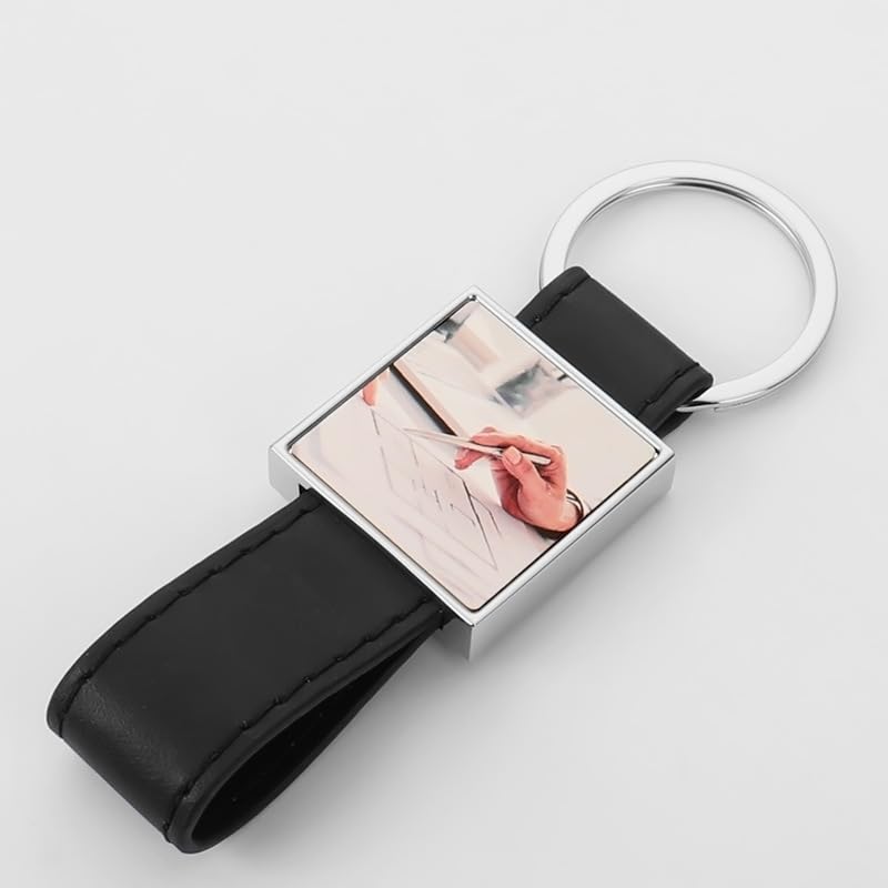 40 Pack Leather Sublimation Blanks PU Leather Keychain with Metal Square Rectangle Heart Round Shape DIY Heat Transfer Blank Tray Key Chain for DIY Crafts Photo Black