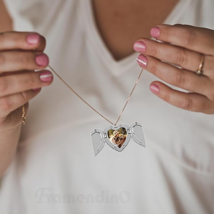 SCCFMM 20 Set Sublimation Blank Angel Wing Necklace with Bezel Pendant Trays Locket Necklace DIY Heat Transfer Photo Frame Personalized Memorial Necklaces for Wending DIY Jewelry Making Crafts