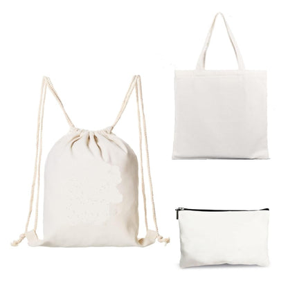SCCFMM 5 Pack Sublimation Blank DIY Polyester Drawstring Bag Tote Bags + Cosmetic Bag set, Reusable Grocery Shopping Fashionable Cloth Bags Makeup Gym Drawstring Bag for Heat Transfer Print