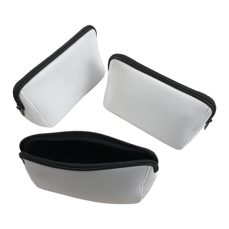 SCCFMM 20 Pcs Sublimation Blanks White Neoprene Cosmetic Bags DIY Heat Transfer Print Makeup Bags Iron on Zipper Toiletry Pouch Canvas Pen Case For Women Girls
