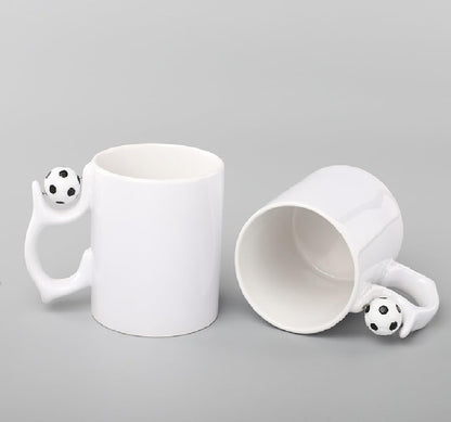 SCCFMM 3 Pack 11 oz Sublimation Blank Ceramic Coffee Mugs With Football Handle Beer Mugs Diy Heat Transfer Print Gift For Birthday Christmas Valentine's Day Anniversary Present Ideas