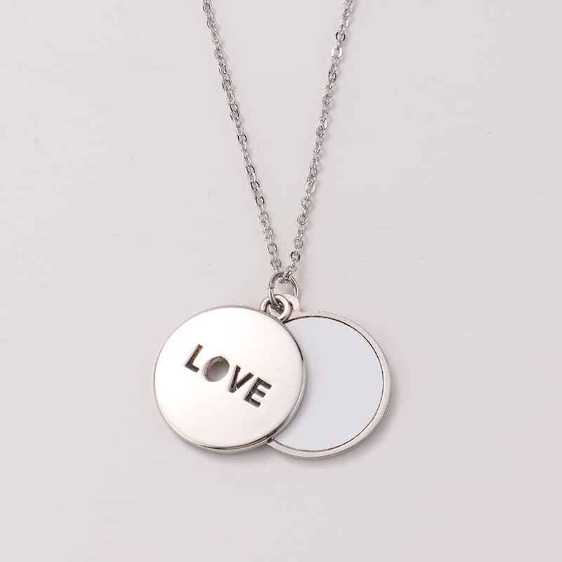 SCCFMM 20 pieces Sublimation Blank Necklace with Chain Set Blank Necklace Rhinestone Heart And Round Shape Bezel Pendant Tray, Sublimation Sheet for DIY Heat Transfer Print