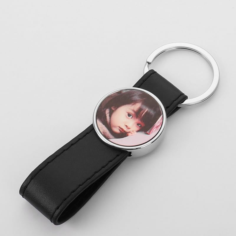 40 Pack Leather Sublimation Blanks PU Leather Keychain with Metal Square Rectangle Heart Round Shape DIY Heat Transfer Blank Tray Key Chain for DIY Crafts Photo Black