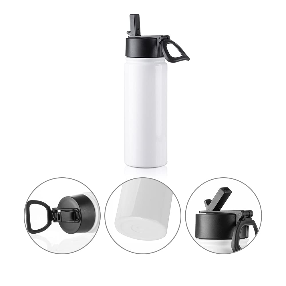 4 Pack Sublimation Blank Kids Tumbler White Sports Water Bottles 18 OZ Wide Mouth Stainless Steel Vacuum Flask with Straw and Portable Handle for Tumbler Press Machine Sublimation Print