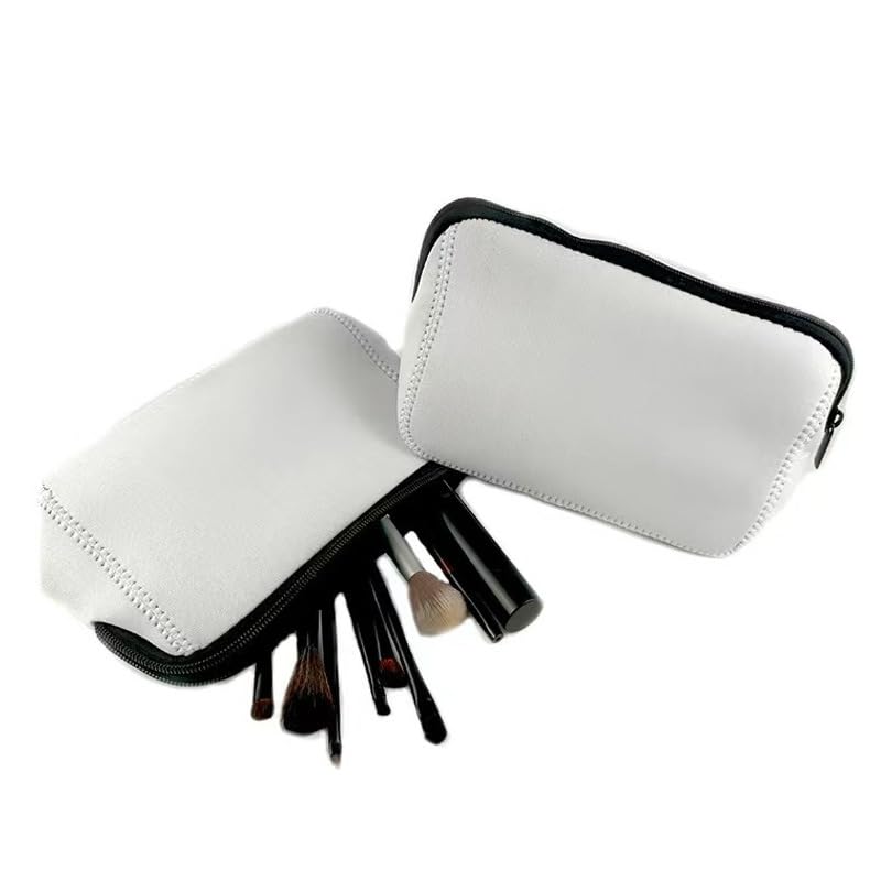 SCCFMM 20 Pcs Sublimation Blanks White Neoprene Cosmetic Bags DIY Heat Transfer Print Makeup Bags Iron on Zipper Toiletry Pouch Canvas Pen Case For Women Girls