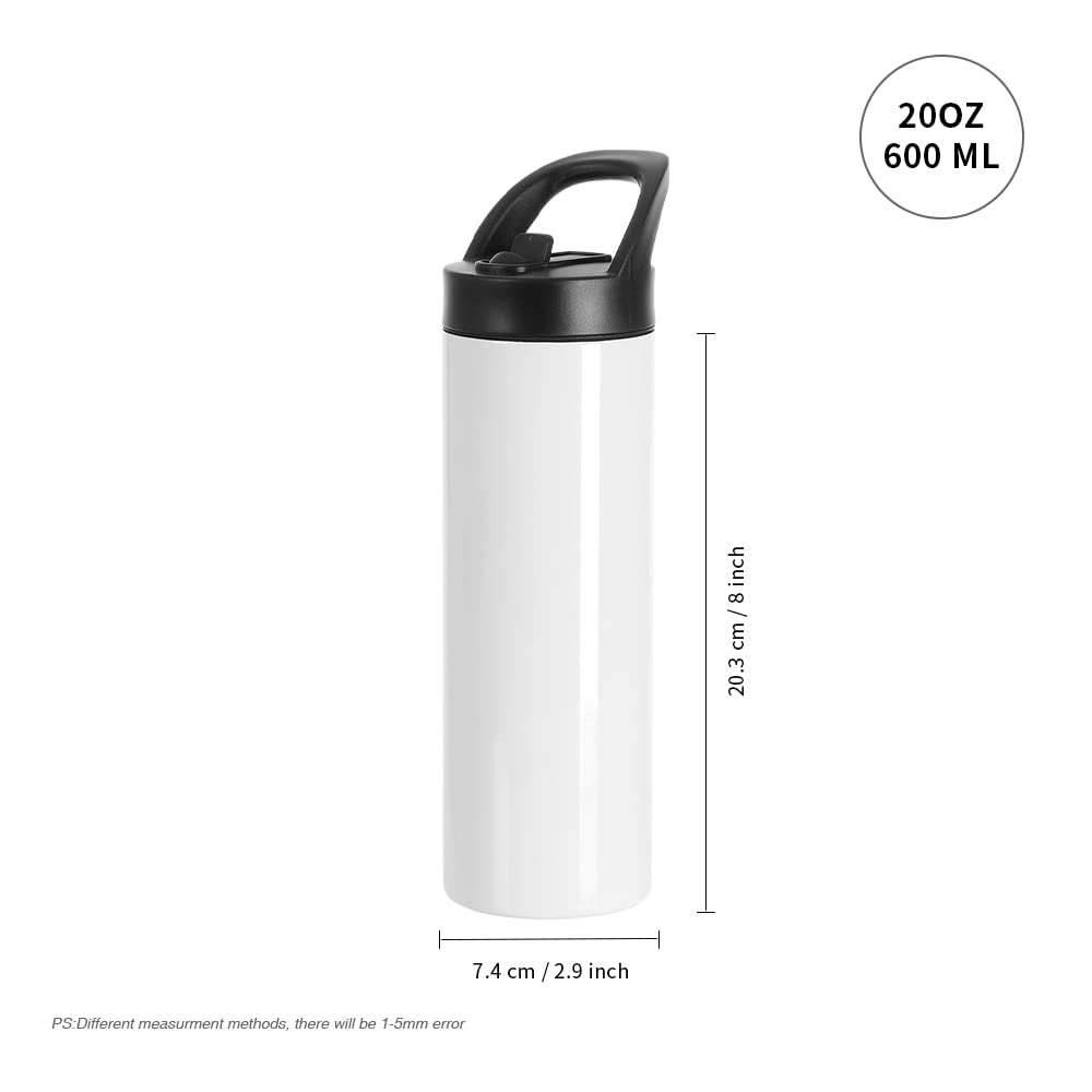 8 Pack Sublimation Tumblers Blanks Cups Bulk White 20 OZ Skinny Straight Sports Water Bottles Mugs with Portable Sippy Up Lid with Straw,for Tumbler Heat Press