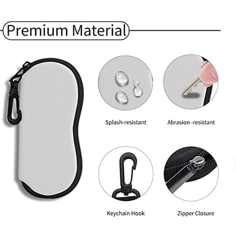 20 Pieces Sublimation Blank Neoprene Sunglasses Soft Case Ultra Light White Neoprene Zipper Eyeglass Case With Belt Clip For DIY Heat Transfer Print