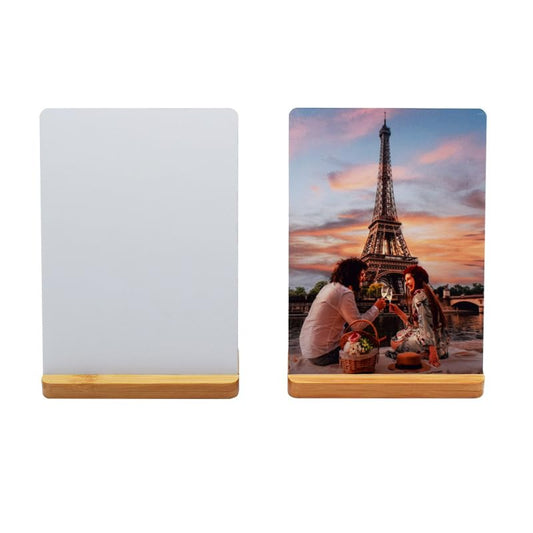 SCCFMM 8 Pack Sublimation Blank Photo Frames Metal Aluminium Wall Picture with Wood Base DIY Photo Prints for Family Happy Wedding Holiday Desktop Party Gift Decoration(5×7inch)
