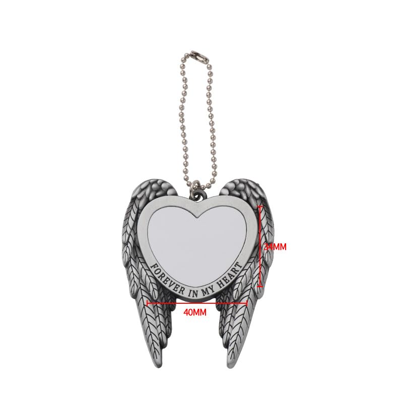 30 Sets 3 Styles Alloy Metal Sublimation Blank Pendant, DIY Heat Transfer Angel Wing Rearview Mirror Pendant, Heart Sublimation Pendant Blanks Car Hanging Ornament for Gift