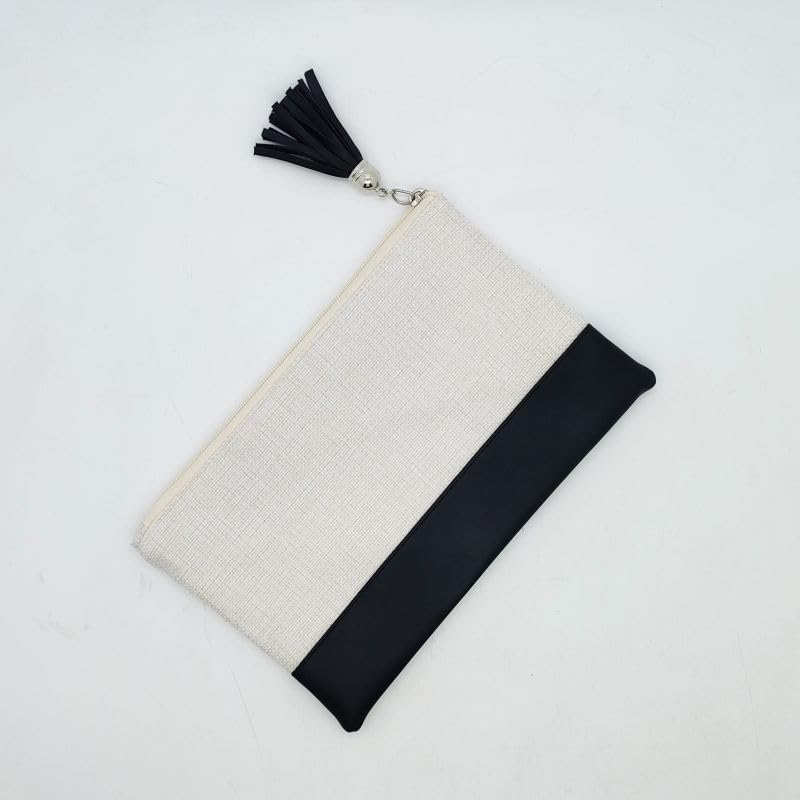 SCCFMM 20 Pack Sublimation Blank Linen Makeup Bags With Tassels Sublimation Blanks Cosmetic Bags Pu Bottom, DIY Heat Transfer Linen Pen Case Pencil Bags,Travel Toiletry Zipper Bags