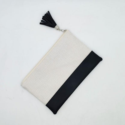 SCCFMM 20 Pack Sublimation Blank Linen Makeup Bags With Tassels Sublimation Blanks Cosmetic Bags Pu Bottom, DIY Heat Transfer Linen Pen Case Pencil Bags,Travel Toiletry Zipper Bags