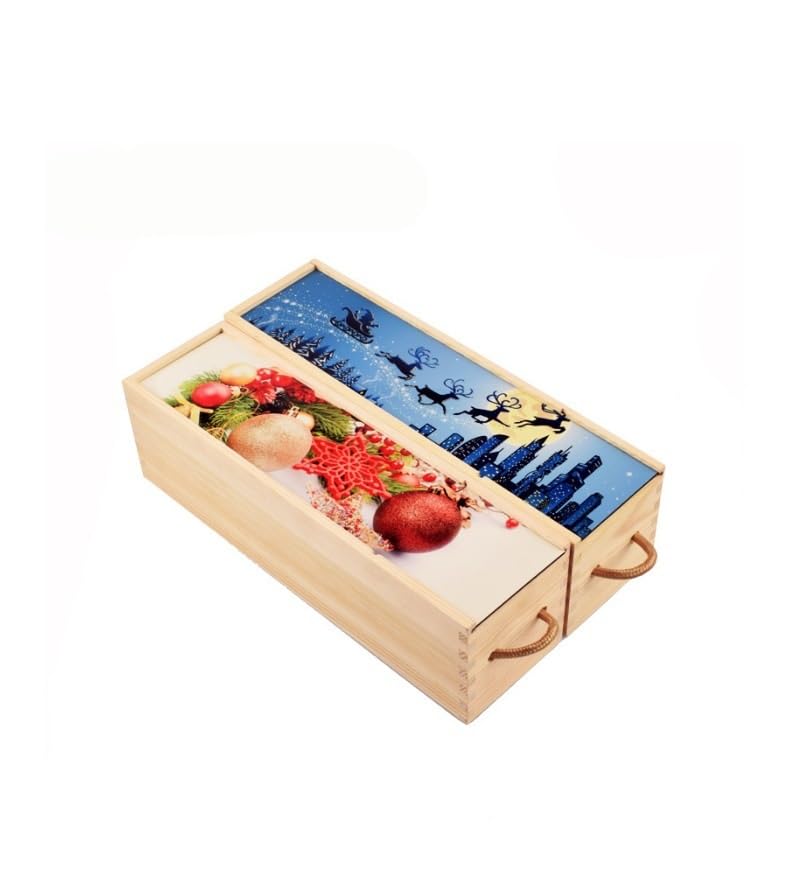 2 Pack Sublimation Blank Wooden Red Wine Boxes with Sublimation MDF Parts for DIY Heat Transfer Print Crafts, Gifts, Birthday and Party Wedding Staff Employee Appreciation Father Day Gift