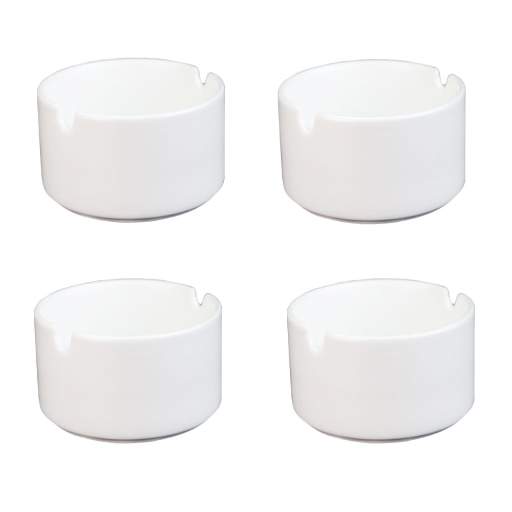 4 Pack Sublimation Blank White Ceramic Ashtrays for Cigarettes, DIY Heat Transfer Print Round Ceramic Holder for Tabletop Patio Indoor Fancy Gift for Smokers Home Office Desktop