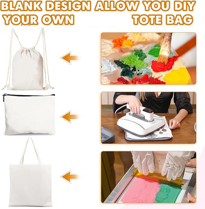 SCCFMM 5 Pack Sublimation Blank DIY Polyester Drawstring Bag Tote Bags + Cosmetic Bag set, Reusable Grocery Shopping Fashionable Cloth Bags Makeup Gym Drawstring Bag for Heat Transfer Print