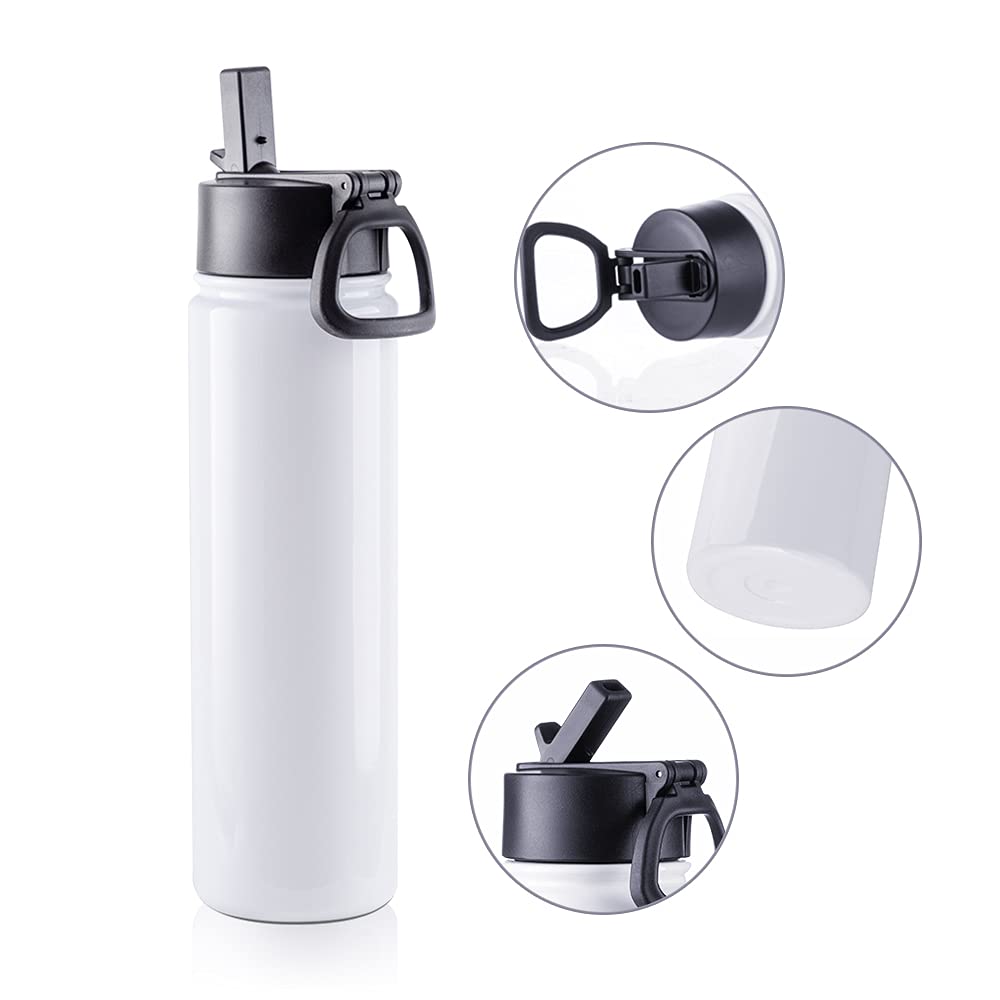 25 Pack Sublimation Water Bottle Sports Bulk Kids White 22 OZ Stainless Steel Tumbler Cups with Straw and Portable Handle for Tumbler Press Machine Sublimation Oven Print