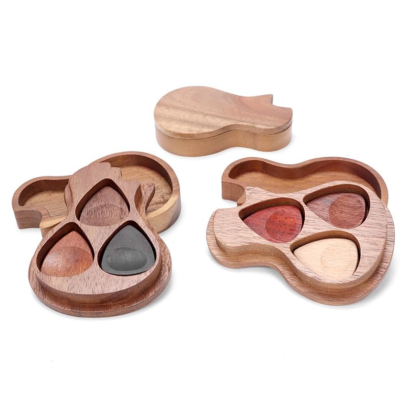 30 pieces Wood Guitar Pick Box Holder For Laser Engrave, Wooden Collector Engraved Pick Box Classical Triangle Picks for Present Music Instrument Bass (no include guitar picks)