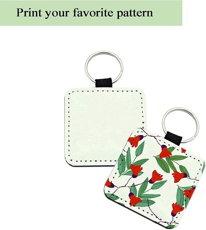 SCCFMM 50 PCS Sublimation Blank Keychain PU Leather Sublimation Keychains DIY Heat Transfer Print Keyring for Pendant Ornament Making, Gift Present Making