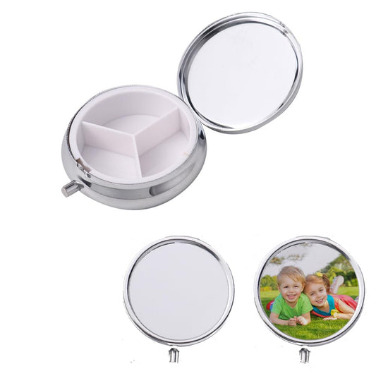 20pcs Sublimation Blank Pill Box 3 Compartment Medicine Pill Case,Portable Pill Box for Pocket or Purse Pill Boxs Decorative Metal Medicine Vitamin Organizer for DIY Heat Transfer Print (A)