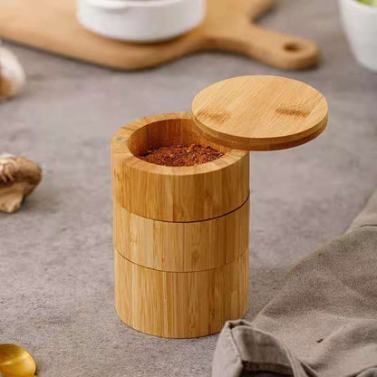 3-Tier Bamboo Salt Cellar with Magnetic Lid - Kitchen Salt Box with Swivel Magnetic Closure Lid Ideal for Celtic Sea Salt, Redmond Real Salt and Pepper Bowls