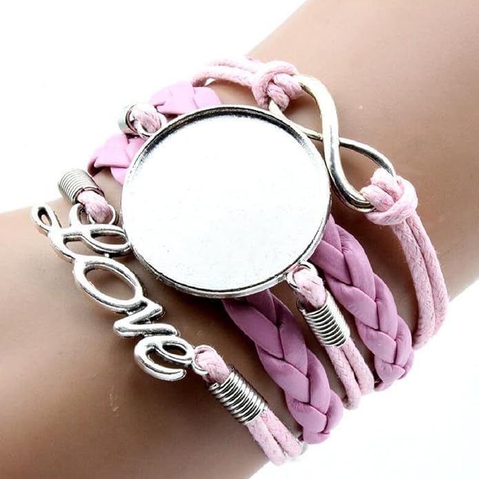 SCCFMM 30 set Sublimation Blank adjustable round Cabochon Bezel Disc Rough bracelet Sublimation leatherette Bracelet DIY Heat transfer rough bracelet Bezel set for hand crafted bracelets (Love)