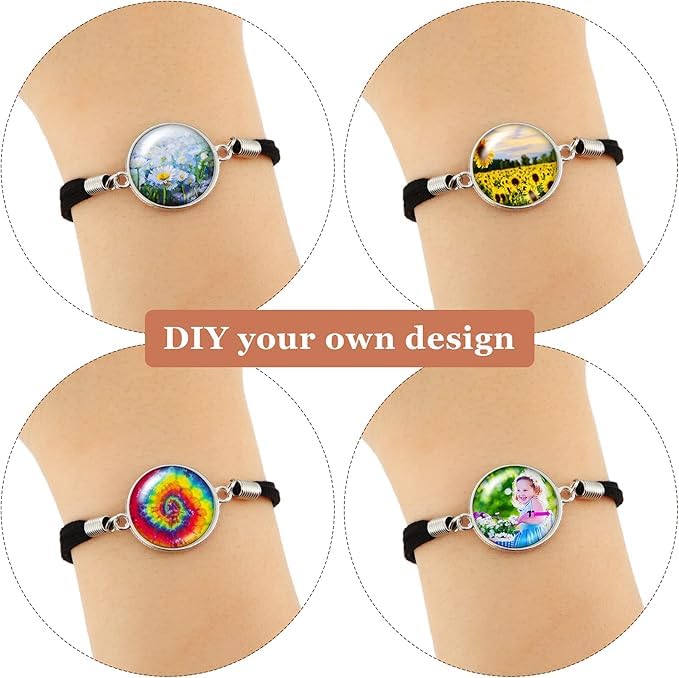 SCCFMM 30 set Sublimation Blank adjustable round Cabochon Bezel Disc Rough bracelet Sublimation leatherette Bracelet DIY Heat transfer rough bracelet Bezel set for hand crafted bracelets (Love)