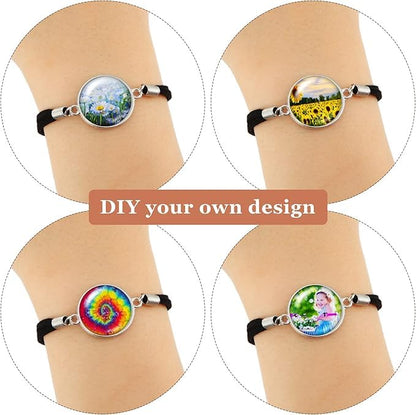 SCCFMM 30 set Sublimation Blank adjustable round Cabochon Bezel Disc Rough bracelet Sublimation leatherette Bracelet DIY Heat transfer rough bracelet Bezel set for hand crafted bracelets (Love)