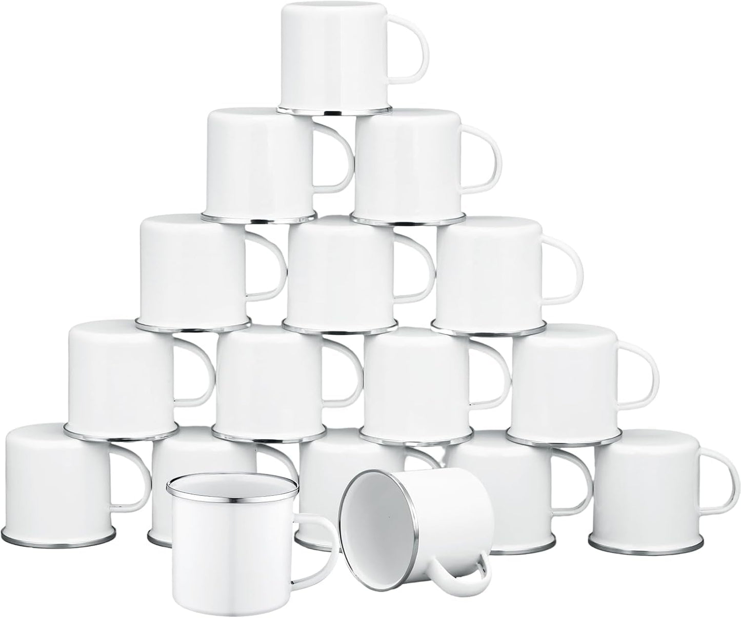 10Pcs Sublimation Blank White Enamel Mug 11 OZ Silver Rim Camping Travel Coffee Cup Metal Mug DIY Heat Transfer Print gift for Christmas Thanksgiving Mother's Day Father's Day