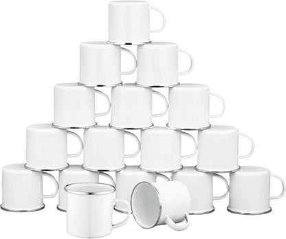 10Pcs Sublimation Blank White Enamel Mug 11 OZ Silver Rim Camping Travel Coffee Cup Metal Mug DIY Heat Transfer Print gift for Christmas Thanksgiving Mother's Day Father's Day