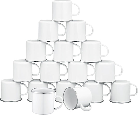 10Pcs Sublimation Blank White Enamel Mug 11 OZ Silver Rim Camping Travel Coffee Cup Metal Mug DIY Heat Transfer Print gift for Christmas Thanksgiving Mother's Day Father's Day