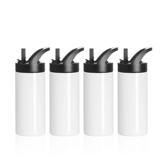 4 Pack Sublimation Sports Kids Water Bottle Blanks 16 OZ White Stainless Steel Vacuum Flask Tumblers Cups with Sippy Up Lid and Straw for Tumbler Heat Press Sublimation Printing