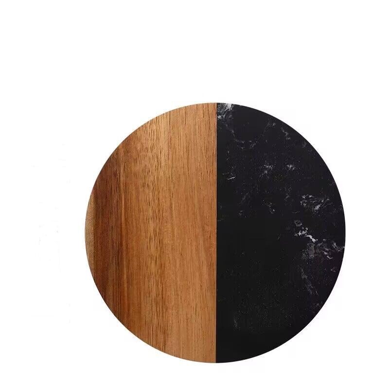 6 Pieces Marble & Wooden Coasters – Set of 6 Alabaster Marble and Wood Coasters, Ideal for Drinks, Beverage, Tea, Coffee, Bar Tables & Home Decor - Housewarming Gift for Laser Engrave (Round Black)