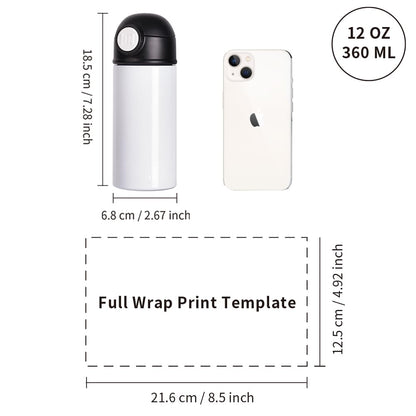8 Pack Sublimation Kids Water Bottles Blanks 12 OZ Straight Skinny Kids Tumbler Sippy Up Cup with Pop Mixed Color Lid for Tumbler Heat Press Sublimation Oven Printing